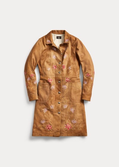 Chaquetas Ralph Lauren Mujer Marrom Kaki - Embroidered Leather - NWKLZ3589